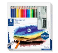 STAEDTLER 146 10C Watercolour Set - 18 Pieces with Water Brush | Water-soluble colouring pencils with water brush, eraser & sharpener - blendable art kit for all levels - Art.-Nr. 61 14610C