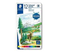 STAEDTLER 146C coloured pencils - 12-piece metal case, assorted | Soft lead in vibrant colours, hexagonal wooden barrels - for adults - Item No. 146C M12