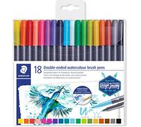 STAEDTLER 3001 TB18 Double Ended Watercolour Brush Pens, Assorted Colour, Pack