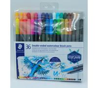 STAEDTLER 3001 TB36 Double Ended Watercolour Brush Pens, Assorted Colour, Pack of 36