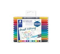 STAEDTLER 3004 Hand Lettering Dual-Tip Pens - 12 Colours, 1.0-6.0 mm | Broad brush and fine tip per pen in assorted colours - hand lettering, bullet journals & cards - Art.-Nr. 3004TB12A6