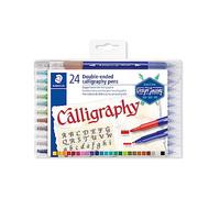 STAEDTLER 3005 TB24 Double-Ended Fibre-Tip Calligraphy Pens - Assorted Colours (Pack of 24)