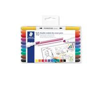 STAEDTLER 3010 dual-tip markers - 10 pieces, wipe-off | Transparency pens with chisel tip, dry-wipeable - recycled plastic - Item No. 3010 TB10