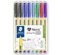 STAEDTLER 307 Noris Writing Pen - Handwriting Pens - 0.6mm Line Width - Ideal for School, Work, Office, etc - Clam Wallets - Pack of 8 - Black, Blue, Green, Violet, Red, Delft Blue