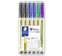 STAEDTLER 307 Noris Writing Pen - Handwriting Pens - 0.6mm Line Width - Ideal for School, Work, Office, etc - Clam Wallets - Pack of 6 - Black, Blue, Green, Violet