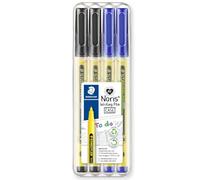 STAEDTLER 307 Noris Writing Pen - Handwriting Pens - 0.6mm Line Width - Ideal for School, Work, Office, etc - Clam Wallets - Pack of 4 - Black, Blue