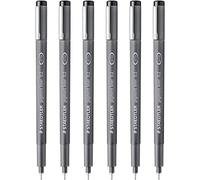 Staedtler 308 02-9 Pigment Liner Fineliner Pen - 0.2mm Nib - Black Ink - Pack of 6