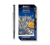 STAEDTLER 308 02-9 Pigment Liner Fineliner Pen for Writing & Technical Drawing - Black, 0.2mm (Box of 10)
