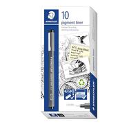 Staedtler Pigment Liner Fineliner Pen with Line Width 0.2 mm - Black, Pack of 10