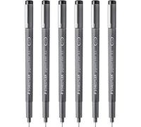 Staedtler 308 03-9 Pigment Liner Fineliner Pen - 0.3mm Nib - Black Ink - Pack of 6