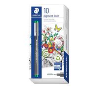 STAEDTLER 308 05-5 Pigment Liner Fineliner Pen for Writing & Technical Drawing - Green, 0.5mm (Box of 10)