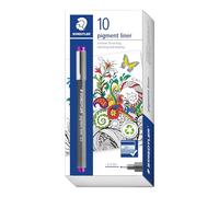 Staedtler 308 05-6 VE Pigment Liner Fineliner with Pigment Ink, Waterproof, Fade-Resistant, Indelible, Line Width 0.5 mm, Case with 10 Pigment Liners Purple