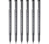 STAEDTLER 308 08-9 Pigment Liner Fineliner Pen - 0.8mm Nib - Black Ink - Pack of 6