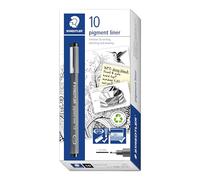 STAEDTLER 308 10-9 Pigment Liner Fineliner Pen for Writing & Technical Drawing - Black, 1.0mm (Box of 10)