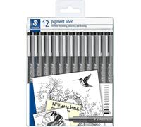 Staedtler 308-9 TB12 Pigment Liner Fineliner Technical Drawing Pens - Pack of 12