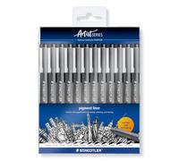 STAEDTLER 308-9 TB12 Pigment Liner Pens - Assorted Line Widths, Black (Set of 12)