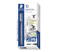 STAEDTLER 308 C2-9 Pigment Liner Fineliner Pen for Writing & Technical Drawing - Black, 0.3 - 2.0mm Chisel Tip (Box of 10)
