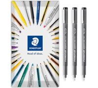 STAEDTLER 308 Pigment Liner Fineliner Pen - Ideal for Writing, Sketching, Technical Drawing, Marking Out - Black Ink - In Envelope Gift Packaging (Fine Pack of 3)