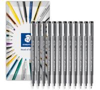 STAEDTLER 308 Pigment Liner Fineliner Pen - Ideal for Writing, Sketching, Technical Drawing, Marking Out - Black Ink - In Envelope Gift Packaging (Full Range Pack of 12)