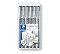 STAEDTLER 308 SB6P Pigment Liner Fineliner Pens with Assorted Line Width - Blac
