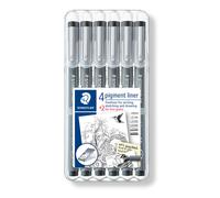STAEDTLER ?308 SB6P Pigment Liner Fineliner Pens with Assorted Line Width - Black (Set of 4 + 2 Free)