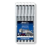 STAEDTLER 308 SB6P Pigment Liner Fineliner Pens with Assorted Line Width - Black (Set of 4 + 2 Free)
