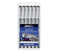 STAEDTLER 308 SB6P1 Pigment Liner Fineliner Pens with Assorted Line Width - Black (Set of 5 + 1 Free)