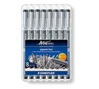 STAEDTLER 308 SB8 Pigment Liner Pens - Assorted Line Widths, Black (Set of 8)