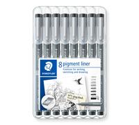 STAEDTLER 308 SB8 Pigment Liner Pens - Assorted Line Widths Black (Set of 8)