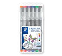 STAEDTLER 30803-SSB6 Pigment Liner Pens - Assorted Colours, 0.3 mm (Set of 6)