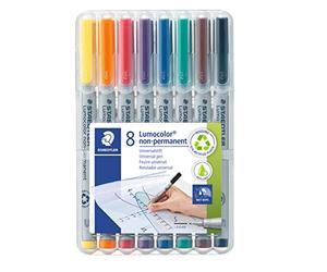 STAEDTLER 311 WP8 Lumocolor Non-Permanent Pen, Superfine Line Width, 0.4mm - Assorted Colours (Pack of 8)