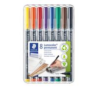 STAEDTLER Lumocolor Permanent Marker Pen Superfine Wallet of 8 Assorted Colours