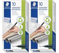 STAEDTLER 318-9 Lumocolor Permanent Pen, Fine Line Width, 0.6mm - Black (Box of 10) (Pack of 2)