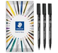 STAEDTLER 318 Lumocolor Permanent Marker Pen - 0.6mm Fine Line Width - Pack of 3 in Envelope Gift Packaging - Black Ink