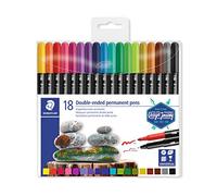 STAEDTLER 3187 Permanent Dual-Tip Markers - 18 Colours, 0.5 & 3.0 mm | Fine and broad permanent tips, wash-resistant on fabric - colouring, labelling & crafts - Art.-Nr. 3187 TB18