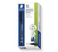 STAEDTLER 319 F-9 Lumocolor Special Permanent Marker, Medium 0.6 mm - Black (Pack of 10)