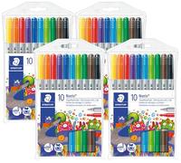 STAEDTLER 320 NWP10 Noris Club double fiber pens (sturdy, impression-proof tip, washable, line width 1-3 mm, case with 10 assorted double fiber pens) multicoloured (Pack of 4)