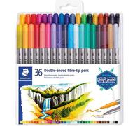 STAEDTLER 3200 TB36 Design Journey Double-Ended Fibre-Tip Pens with Thin & Wide Nibs - Assorted Colours (Pack of 36)