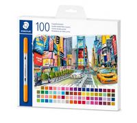 STAEDTLER 3200 Dual-Tip Felt Tip Colouring Pens & Fineliners, 100-Piece Case - Felt Tips for Adults and Children, 3.0mm & 0.5-0.8mm Line Widths - 3200 C100P