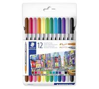 STAEDTLER Colouring Pens - Double-Ended, 0.5-3.0mm Line Width - 12 Assorted Colours - Pack of 12, 3200 C12