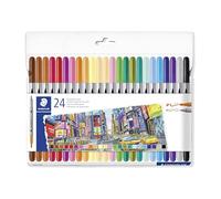 STAEDTLER Colouring Pens - Double-Ended, 0.5-3.0mm Line Width - 24 Assorted Colours - Pack of 24, 3200 C24P