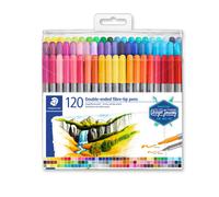 STAEDTLER 3200 TB120 Design Journey Double-Ended Fibre-Tip Pens with Thin & Wide Nibs - Assorted Colours (Pack of 120)