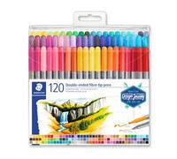 STAEDTLER 3200 TB120 Design Journey Double-Ended Fibre-Tip Pens with Thin & Wide Nibs - Assorted Colours (Pack of 120)