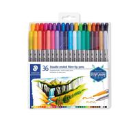 STAEDTLER 3200 TB36 Design Journey Double-Ended Fibre-Tip Pens with Thin & Wide Nibs - Assorted Colours (Pack of 36)