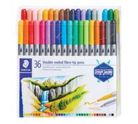 STAEDTLER 3200 TB36 Design Journey Double-Ended Fibre-Tip Pens with Thin & Wide Nibs - Assorted Colours (Pack of 36)