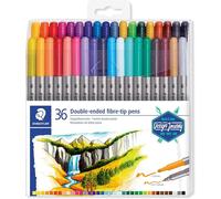 STAEDTLER 3200 TB36 Design Journey Double-Ended Fibre-Tip Pens with Thin & Wide Nibs - Assorted Colours (Pack of 36)