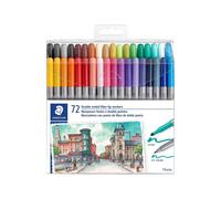 STAEDTLER 3200 TB72 Design Journey Double-Ended Fibre-Tip Pens with Thin & Wide Nibs - Assorted Colours (Pack of 72)