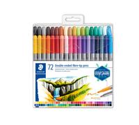 STAEDTLER 3200 TB72 Design Journey Double-Ended Fibre-Tip Pens with Thin & Wide Nibs - Assorted Colours (Pack of 72)