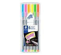 Staedtler 334 SB6CS3 Fineliner Triplus (Ergonomic Triangular Shape, High Quality, Superfine Tip, Set Neon with 6 Brilliant Colours, Line Width 0.3 mm)