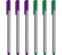 STAEDTLER 334 Triplus Fineliner Superfine Point Pens - 0.3mm - Violet & Green Ink - Pack of 6